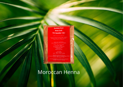 natural looking red hair colour , product image of Renaissance Henna Morocco henna against a green leafy background
