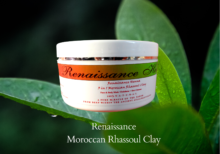 Product image of Natural beauty clay product in sealed , round, white tub with red and green label, displayed against a green leafy background