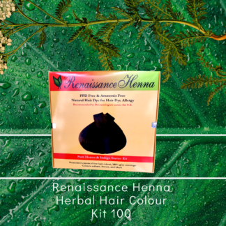 natural hair colour plant hair dye kit - product image of boxed kit against a green leaf and plant herb background