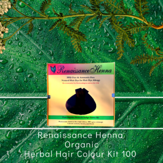 organic hair colouring kit product image of boxed kit against a green leaf and plant background
