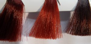 plant dye hair strand test results: burgundy, auburn and brown natural hair colour