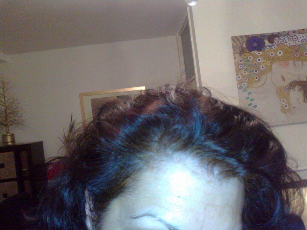Customer 1 showing final hair colour after applying Renaissance Henna followed by Indigo, with rich dark brown to black hair