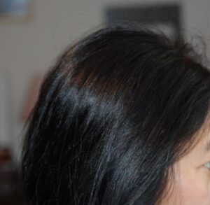 Gary's wife glossy black hair partial profile
