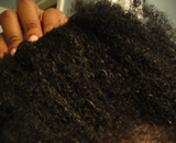 Sanya's afro-curly hair after henna-indigo, side/top view